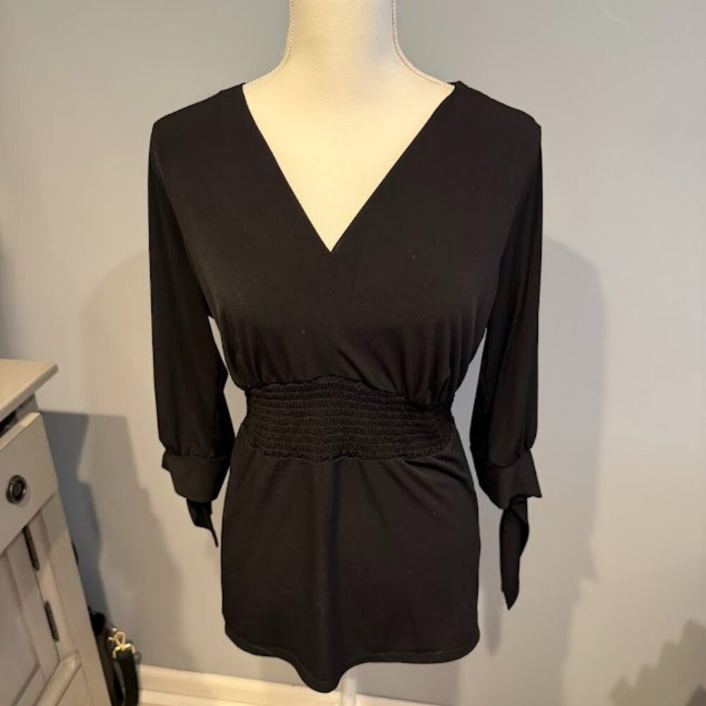 Studio 1940 Black Smocked Waist Blouse